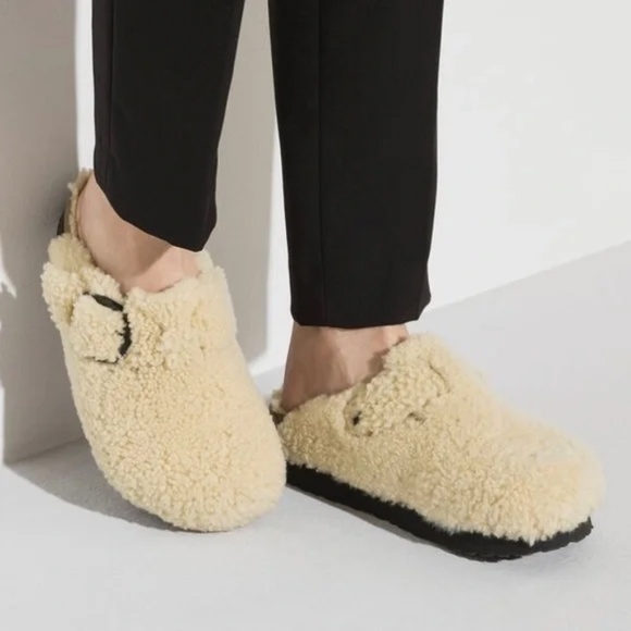 Birkenstock Shoes - New Birkenstock x Papillo Boston Teddy Shearling Platform Clog in Eggshell